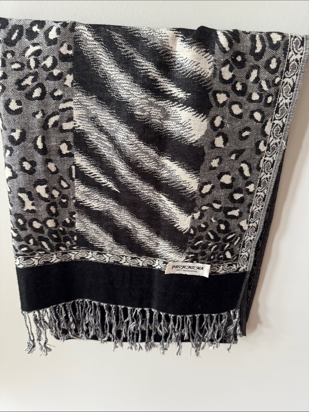 Soft Black & White Animal Print Oversized Pashmina Scarf